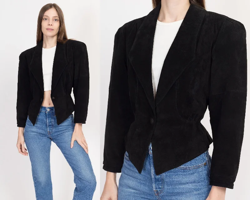 Small 80s New Wave Black Suede Cropped Jacket Anorak Shell Jacket Lightweight Jacket Small 80s New Wave Black Suede Cropped Jacket Anorak Shell Jacket Lightweight Jacket