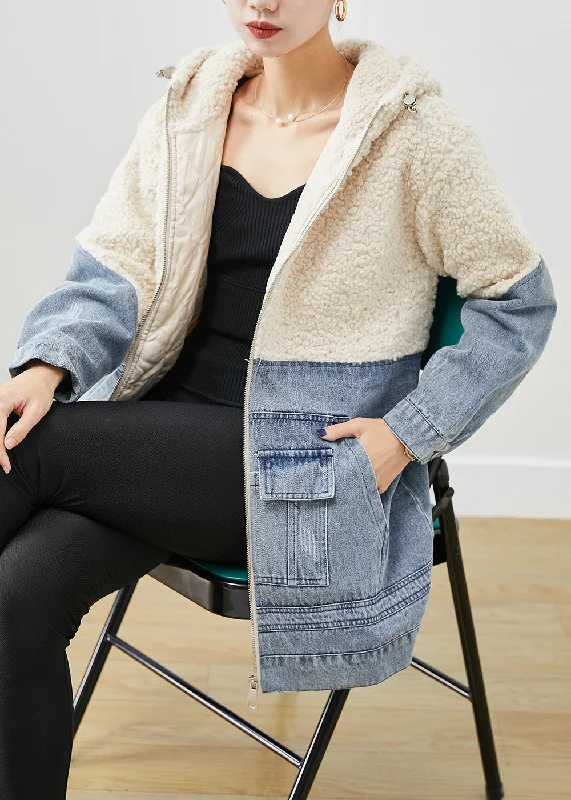 White Patchwork Woolen Fine Cotton Filled Puffers Jackets Hooded Winter Denim Jacket Leather Jacket Suede Jacket White Patchwork Woolen Fine Cotton Filled Puffers Jackets Hooded Winter Denim Jacket Leather Jacket Suede Jacket