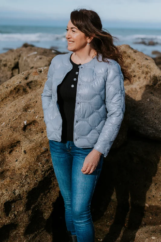 Womens Liss Packable Down Jacket - Ice Blue Embroidered Jacket Appliqued Jacket Beaded Jacket Womens Liss Packable Down Jacket - Ice Blue Embroidered Jacket Appliqued Jacket Beaded Jacket