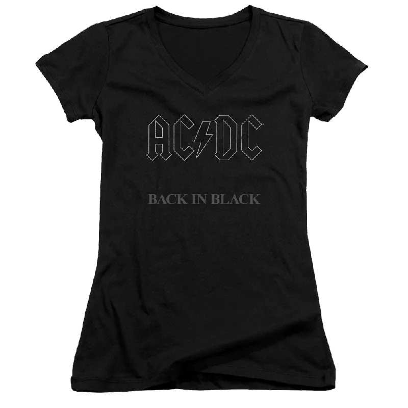 AC/DC Back In Black - Juniors V-Neck T-Shirt Fleece Nylon Spandex