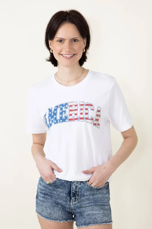 America Graphic T-Shirt for Women in White | 10799X-TS-WHITE Cashmere Blend Cotton Blend Poly Blend