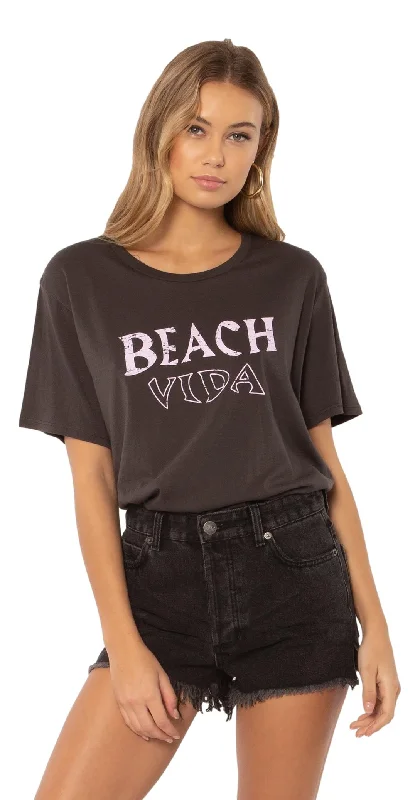 Amuse society Beach LAX knit tee shirt / charcoal Silk Blend Satin Velvet