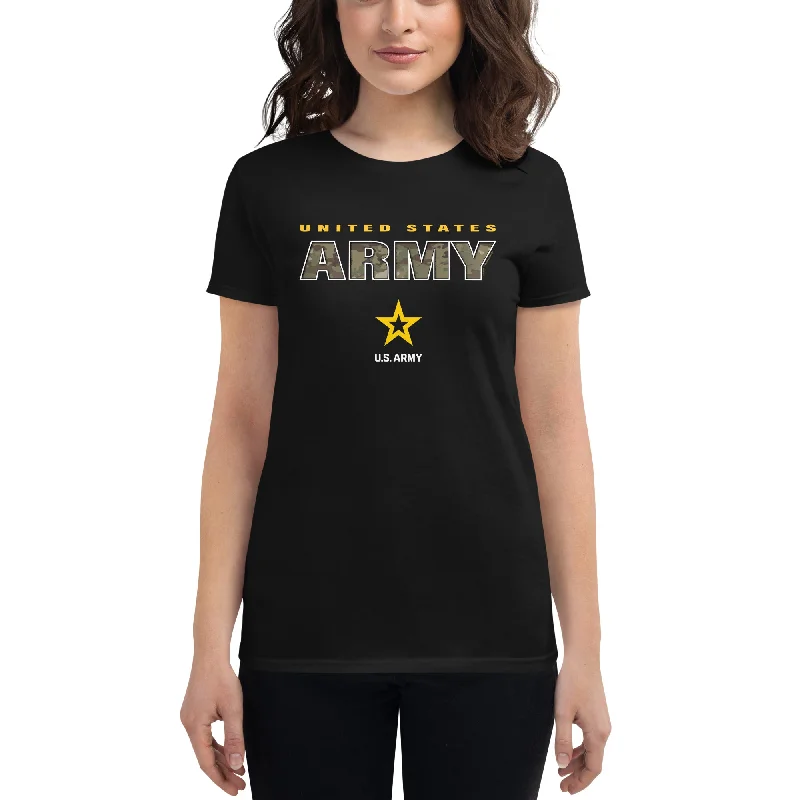 Army Camo Text Women's Tee Thin T-Shirt Open Front Quick Dry