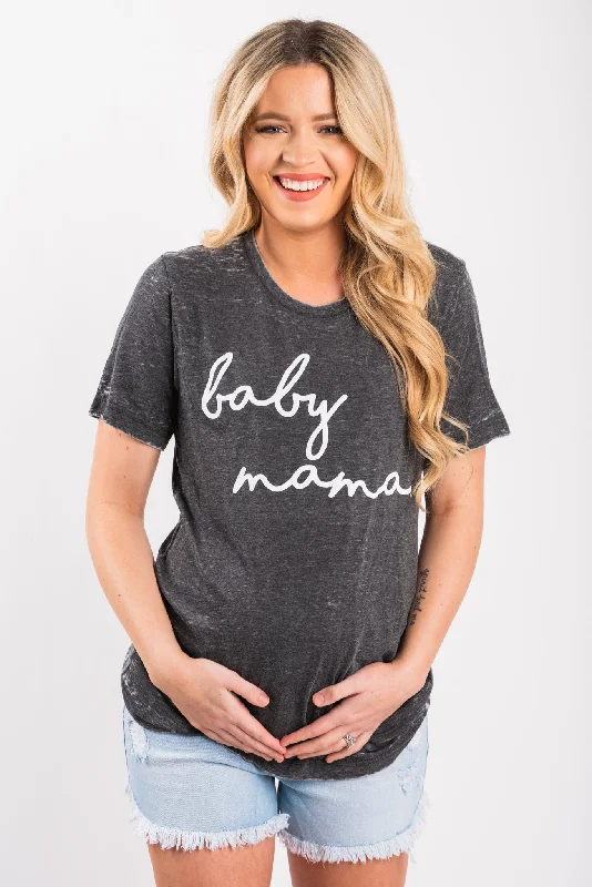 Baby Mama script unisex short sleeve t-shirt acid wash grey Terry Blend Velvet Blend Canvas Blend