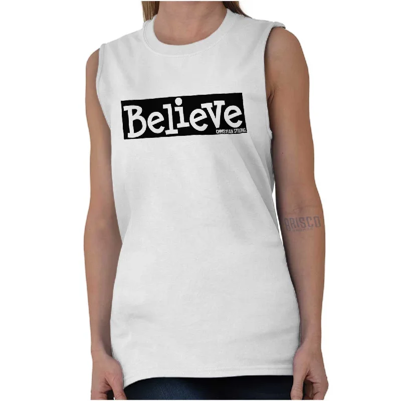 Believe Christian Strong Sleeveless T-Shirt Cozy Warm Stylish