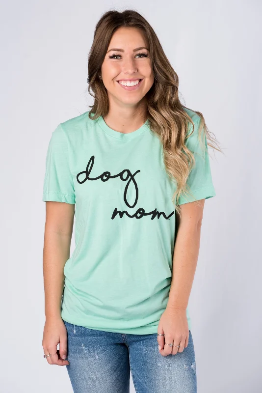 Dog mom large pride script short sleeve crew neck t-shirt mint Cotton Fabric Linen Fabric Terry Fabric