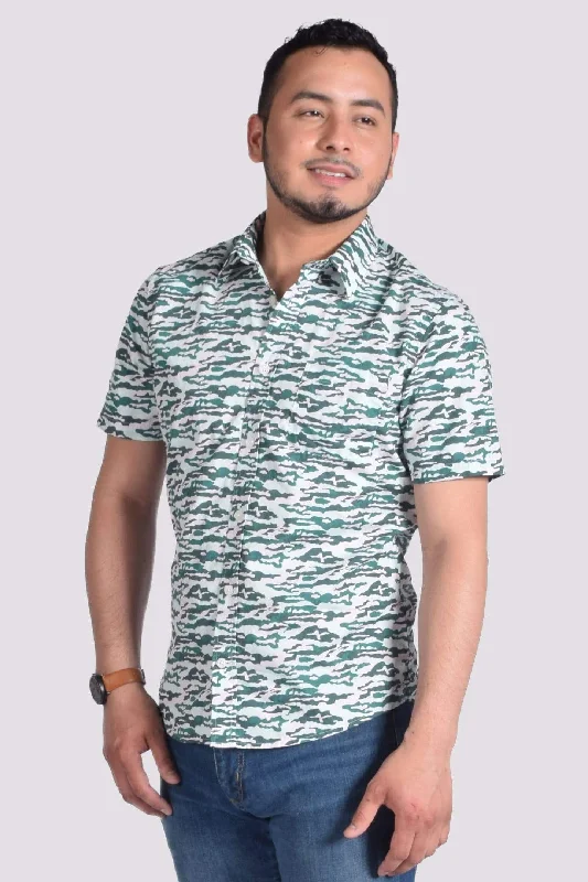 Green Retro Camo Shirt Collared Crew Neck Turtle Neck