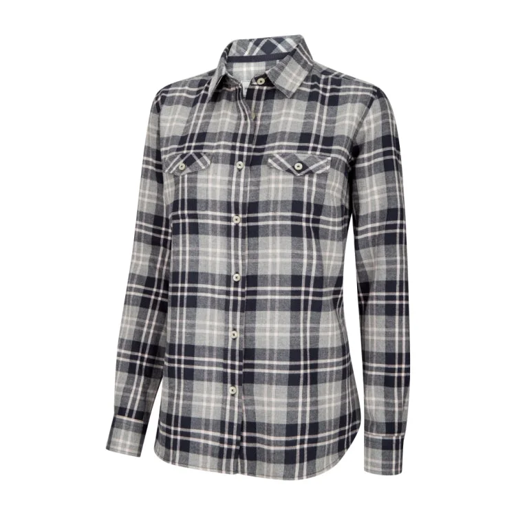 Hoggs of Fife Ladies Eilidh Flannel Shirt - Navy Marl Mesh Blend Leather Blend Suede Blend