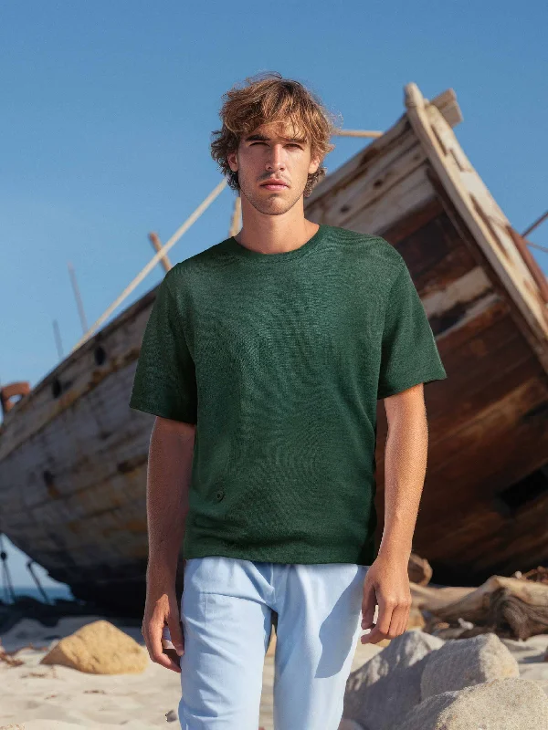 The Knitted T-Shirt - Emerald Green Striped Floral Plaid