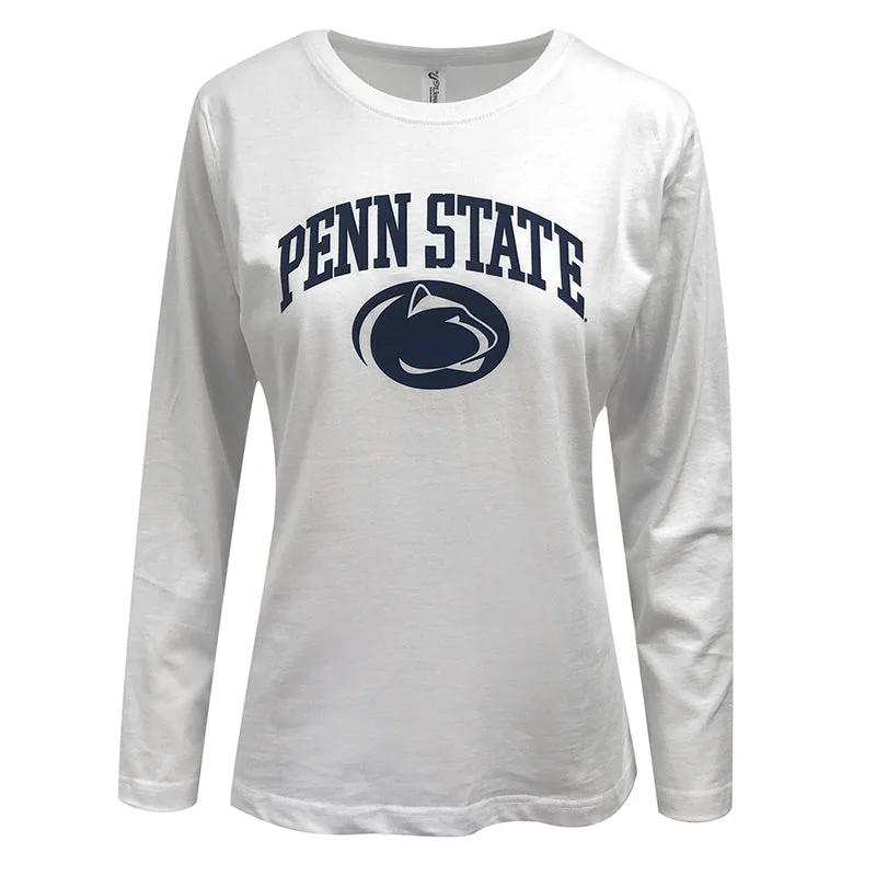 Ladies Penn State Over Lion Long Sleeve T-Shirt Ribbed Striped Patterned