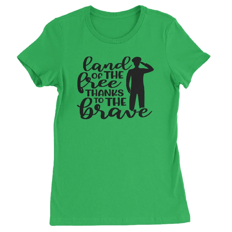 Land Of The Free Thanks To The Brave Veterans Womens T-shirt Notch Collar Peter Pan Collar Cowl Neck