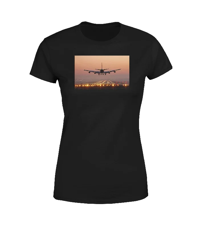 Landing Boeing 747 During Sunset Designed Women T-Shirts Casual Formal Business