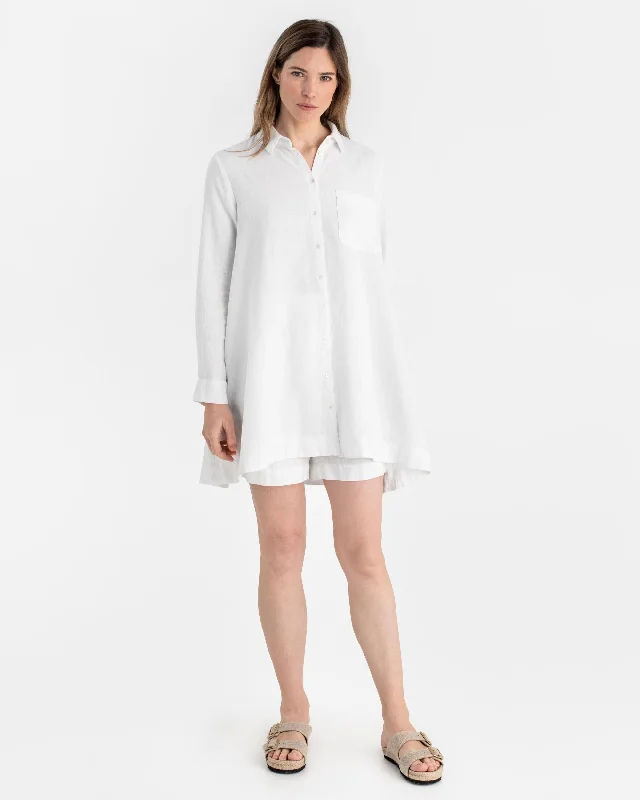 Long linen shirt WANAKA in White Zippered Buttoned Snapped