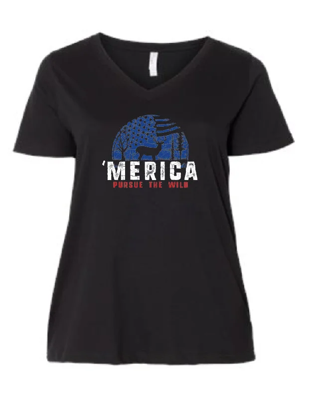 'Merica Whitetail Women's T-Shirt Basic T-Shirt Crew Neck Short Sleeve