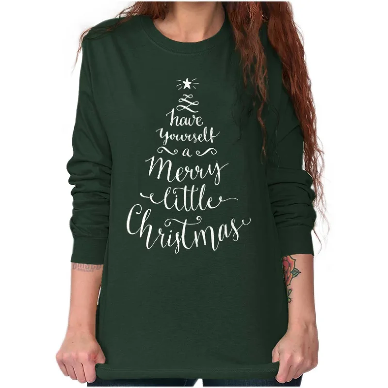 Merry Little Christmas Long Sleeve T-Shirt Plaid T-Shirt Polka Dot Checkered