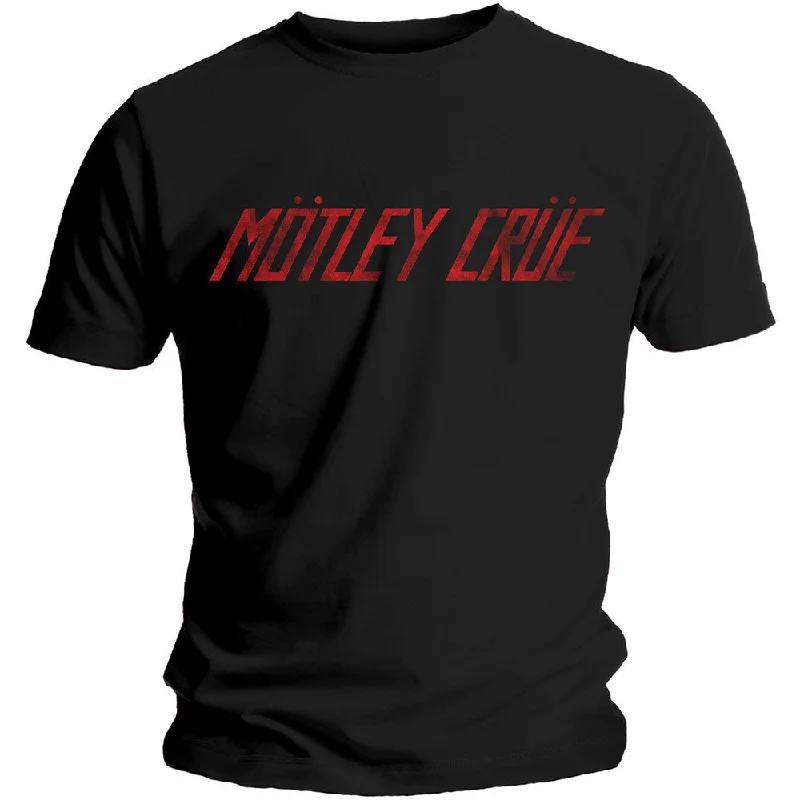 MOTLEY CRUE Attractive T-Shirt, Distressed Logo Lace Blend Ribbed Blend Corduroy Blend