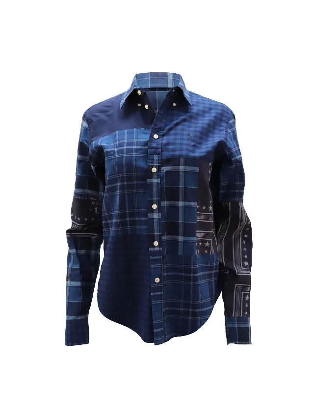 Ralph Lauren Patchwork Shirt in Blue Print Cotton Anti-Pilling Machine Wash Handmade