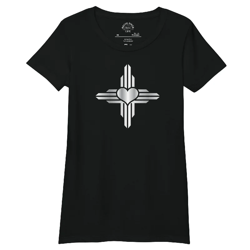 New Mexico - Zia Symbol - Heart | Women’s Fitted T-Shirt Front Pockets Side Pockets Patch Pockets