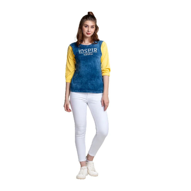 Round Neck Denim T-shirt For Women Notch Collar Peter Pan Collar Cowl Neck