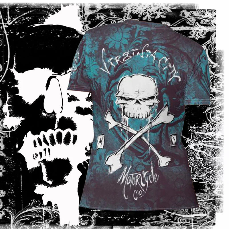 Skull & Cross Bones - Women's Skull T-shirt Ribbed T-Shirt High Neck Heavyweight