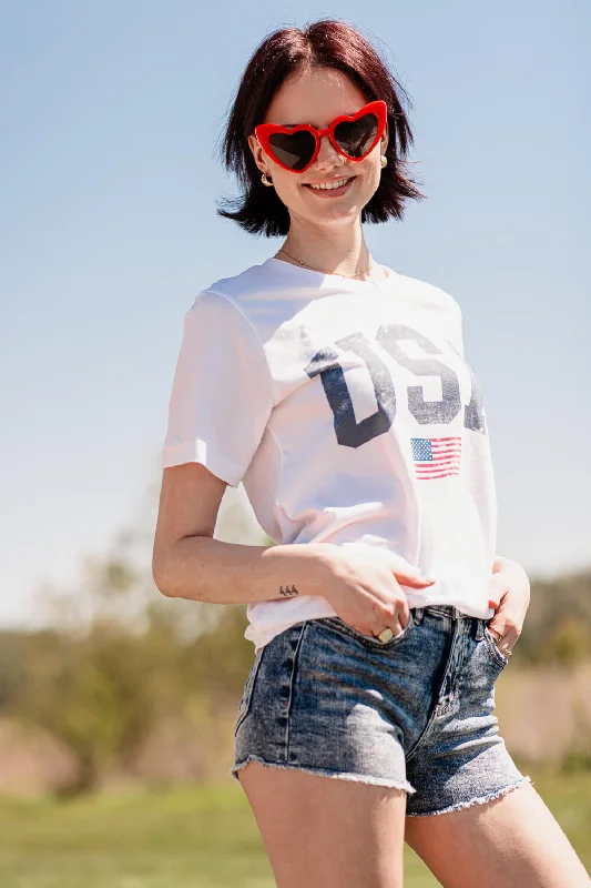 USA Graphic T-Shirt for Women in White | 10807X-TS-WHITE Mesh Blend Leather Blend Suede Blend