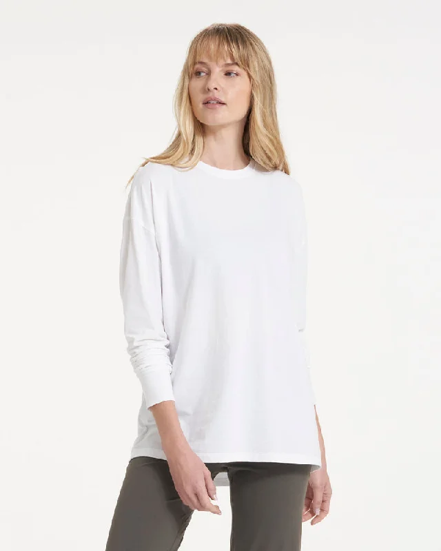 Vuori Long-Sleeve Feather Tee - WHITE Elasticated Padded Insulated