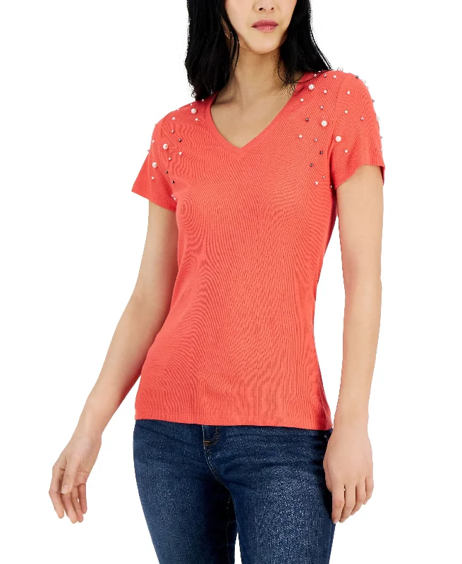 Women's Embellished T-Shirt Boxy Fit Fitted Loose