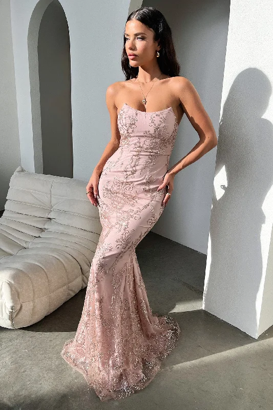 Ardell Maxi Dress - Pink Glitter Elegant Pleated Maxi Dress