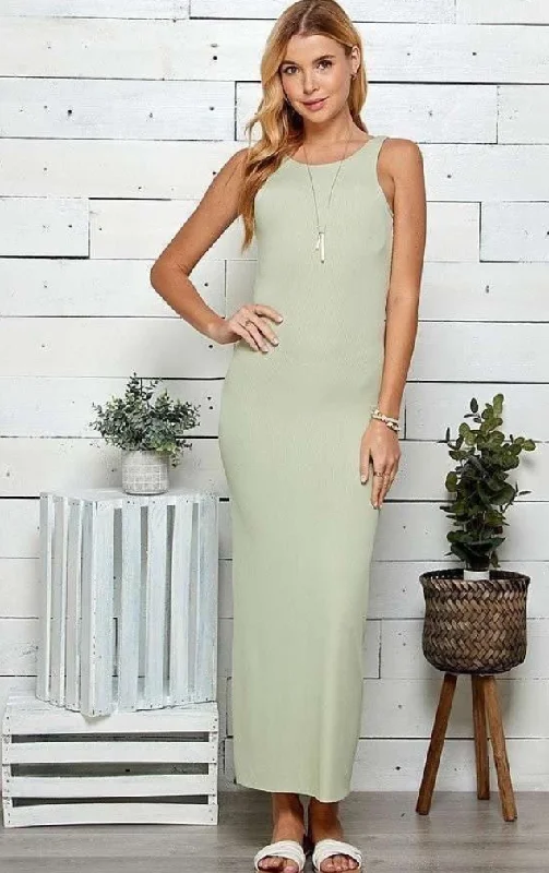 Back Scoop Rib Maxi Dress H&H 46688 Stylish Maxi Dress with Frills