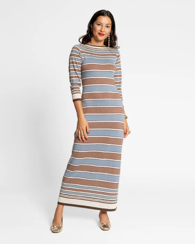 Bianca Maxi Dress Blue Brown Fashionable Off-Shoulder Maxi Dress