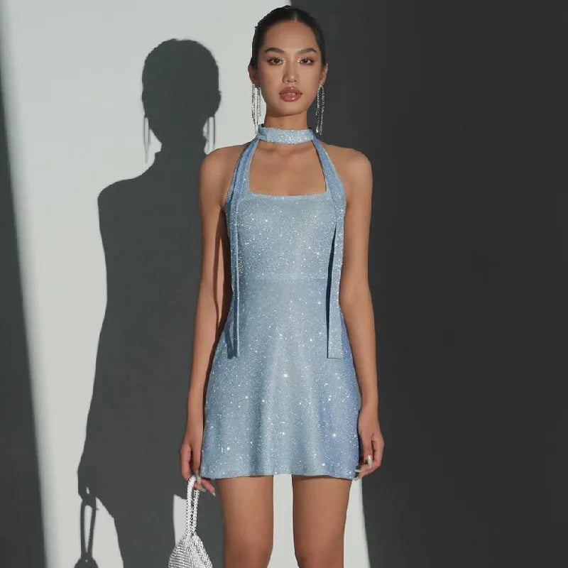 2024 Bling Glitter Square-neck Mini Dress Cut Out Backless Dresses Elegant Velvet Mini Dress 2024 Bling Glitter Square-neck Mini Dress Cut Out Backless Dresses Elegant Velvet Mini Dress
