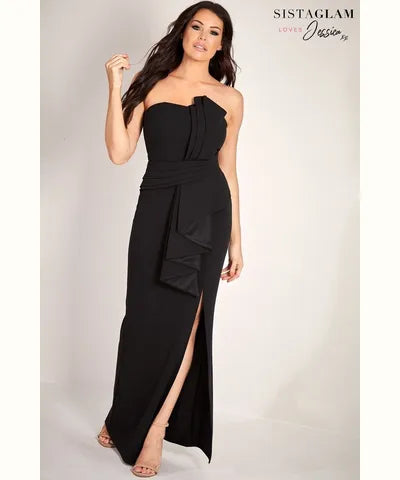 Black Bandeau Maxi Dress Comfortable Pleated Maxi Dress