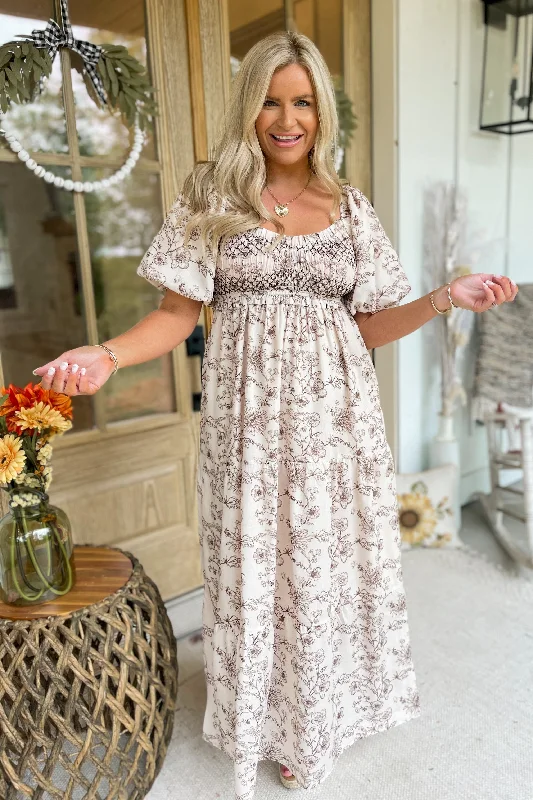 Brandi Bubble Sleeve Printed Maxi Dress  *FINAL SALE* Trendy A-Line Maxi Dress