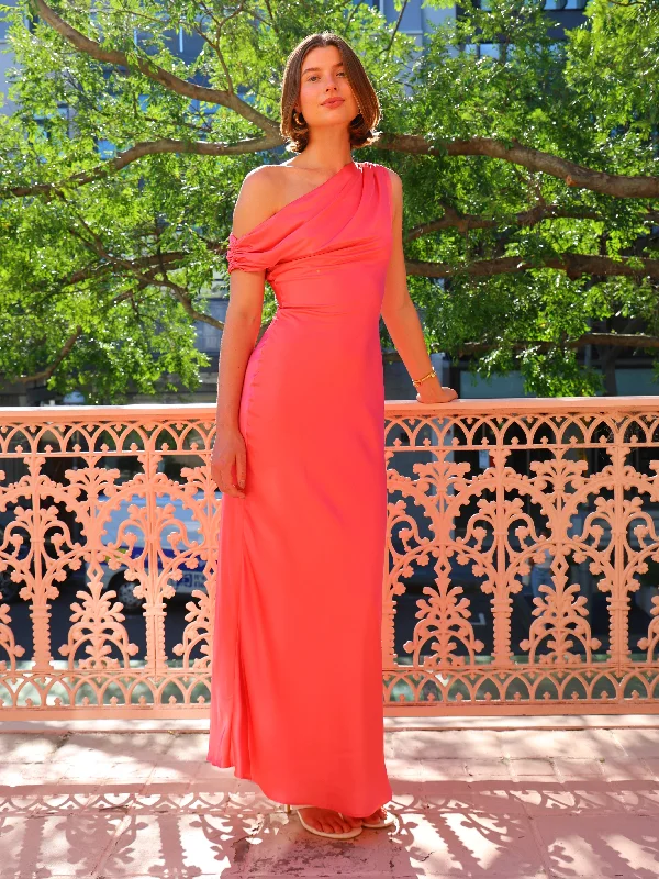 By Nicola Hailey One Shoulder Maxi Dress in Sherbet Stylish One-Shoulder Maxi Dress