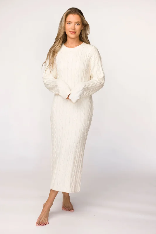 Winslet Cable Knit Maxi Dress in Cream Fashionable Chiffon Tiered Maxi Dress