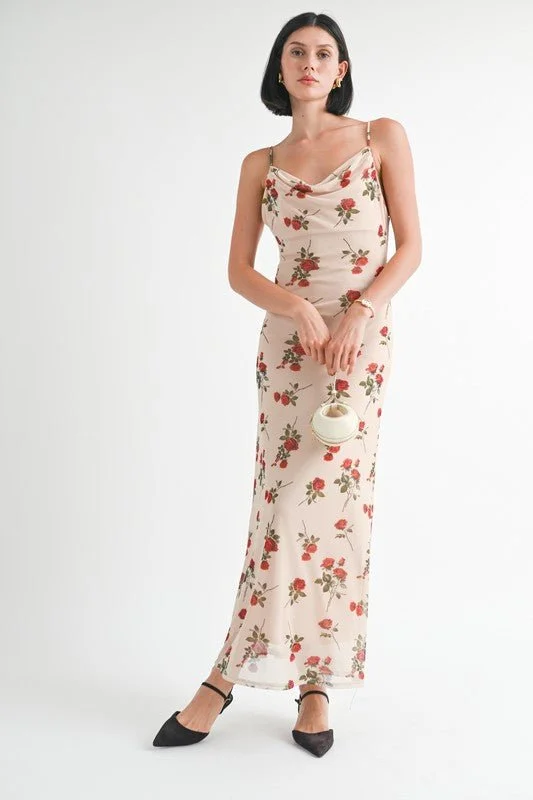 Floral Cowl Neck Maxi Dress Trendy Maxi Dress with Straps