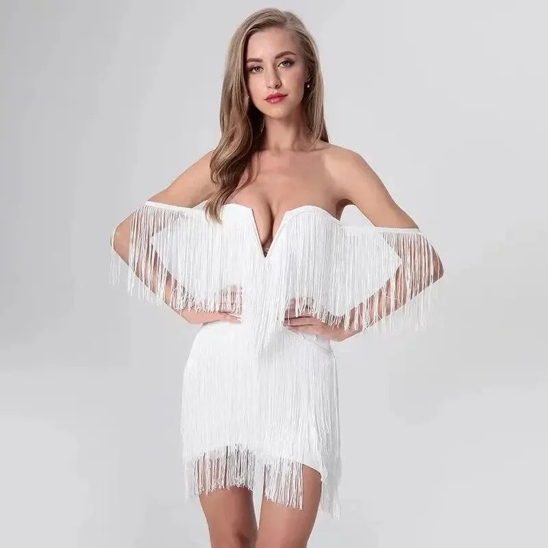 Elegant Tassel Bandage Bodycon Mini Dress Stylish Short-Sleeve Mini Dress