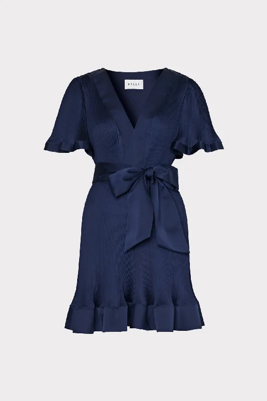 Ellie Satin Pleated Mini Dress Cozy Satin Mini Dress