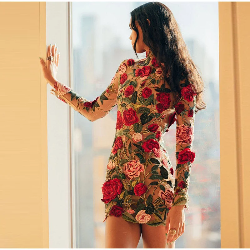 Ethel Embroidered Lace High Collar Mini Dress Chic Bohemian Mini Dress