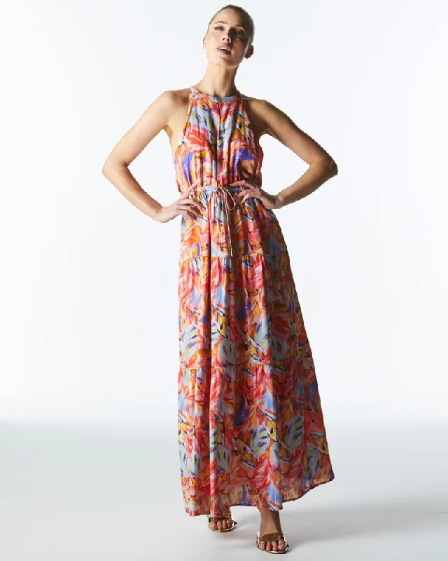 Fate + Becker Midsummer Halter Maxi Dress - Sunset Palm Comfortable Satin Maxi Dress