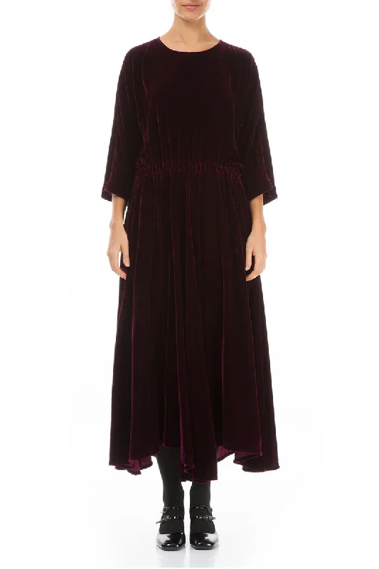 Flowy Magenta Silk Velvet Maxi Dress Elegant Floral Maxi Dress