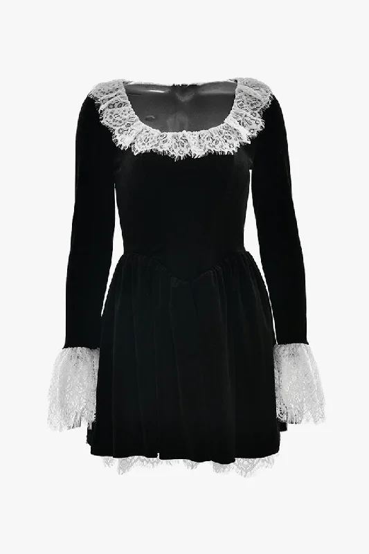 French Style Layered Lace Long Sleeve Drop Waist Velvet Party Mini Dress Comfortable Wrap Mini Dress French Style Layered Lace Long Sleeve Drop Waist Velvet Party Mini Dress Comfortable Wrap Mini Dress