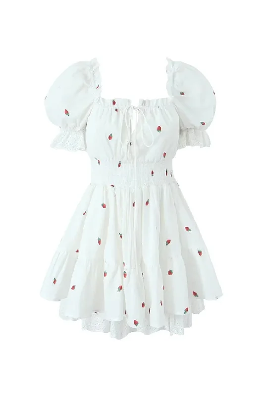Girlish Strawberry Print Tie Neck Smock Waist Summer Lace Tiered Mini Dress Classic Floral Mini Dress Girlish Strawberry Print Tie Neck Smock Waist Summer Lace Tiered Mini Dress Classic Floral Mini Dress