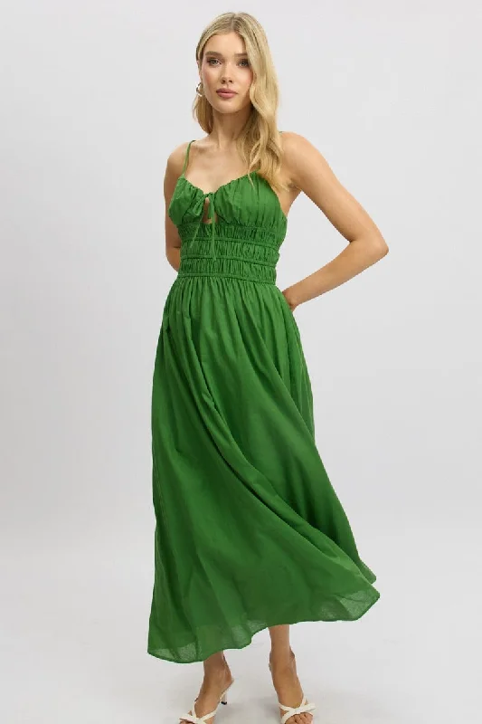 Green Maxi Dress Strappy Comfortable Ruffle Maxi Dress