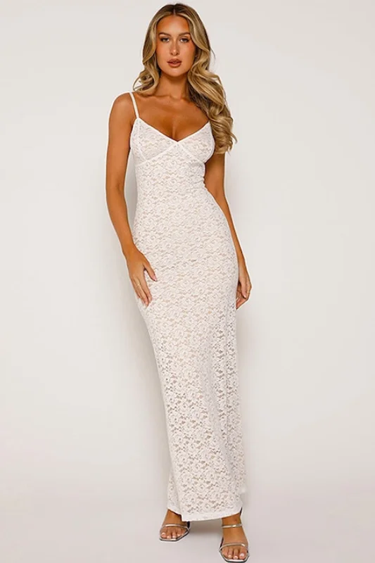 Hera Spaghetti layered Maxi dress - white - Miss Molly Brand Comfortable Maxi Dress with Sleeves