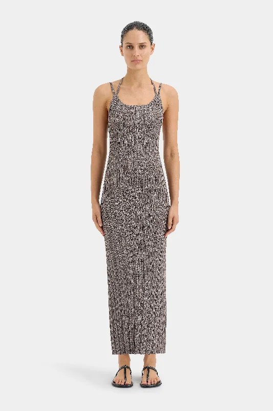 Impasto Ribbed Halter Maxi Dress Chic Button-Up Maxi Dress