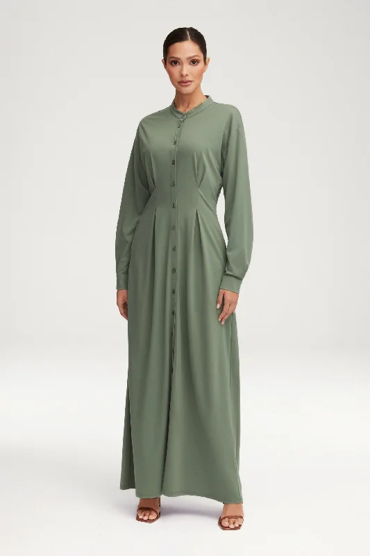 Ivy Jersey Button Down Maxi Dress - Sage Stylish One-Shoulder Maxi Dress