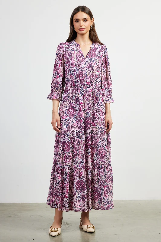 Jacquard Floral Motif Maxi Dress Cozy Knit Maxi Dress