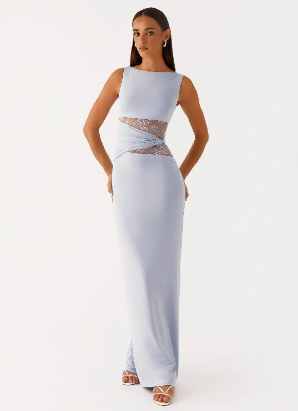 Karma Maxi Dress - Blue Elegant Velvet Maxi Dress