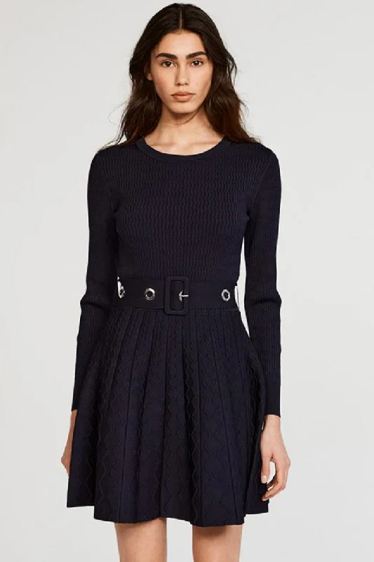 Long Sleeve Ribbed Sweater Winter Skater Mini Dress - Navy Blue Stylish Button-Down Mini Dress Long Sleeve Ribbed Sweater Winter Skater Mini Dress - Navy Blue Stylish Button-Down Mini Dress